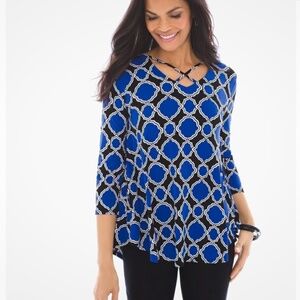 Chico's Modern Montage Caged 3/4 Sleeve Top Black/Blue Size 3/XL Stretch Swing